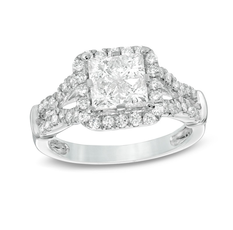 Main Image 1 of 1-1/2 CT. T.W. Quad Princess-Cut Diamond Frame Engagement Ring in 14K White Gold