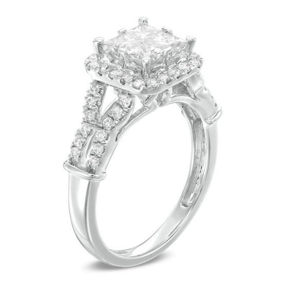 1-1/2 CT. T.w. Quad Princess-Cut Diamond Frame Engagement Ring in 14K White Gold