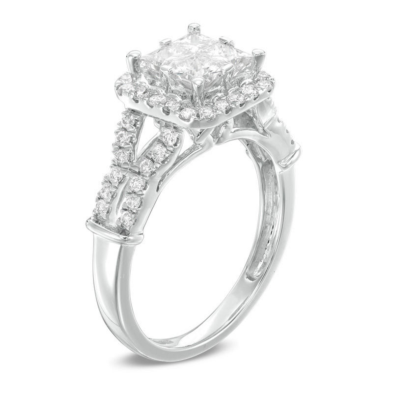 1-1/2 CT. T.W. Quad Princess-Cut Diamond Frame Engagement Ring in 14K White Gold
