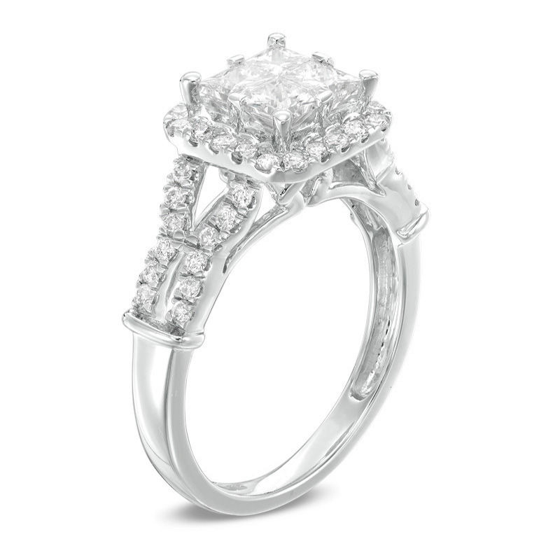 Main Image 2 of 1-1/2 CT. T.W. Quad Princess-Cut Diamond Frame Engagement Ring in 14K White Gold
