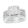 Thumbnail Image 1 of 2 CT. T.W. Princess-Cut Quad Diamond Frame Three Piece Bridal Set in 14K White Gold