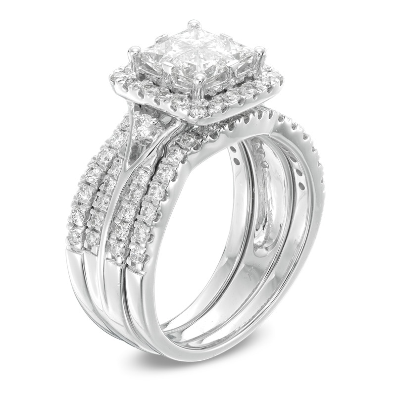 Main Image 2 of 2 CT. T.W. Princess-Cut Quad Diamond Frame Three Piece Bridal Set in 14K White Gold
