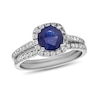 Thumbnail Image 0 of 6.0mm Blue Sapphire and 3/8 CT. T.W. Diamond Cushion Frame Bridal Set in 14K White Gold