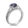 Thumbnail Image 1 of 6.0mm Blue Sapphire and 3/8 CT. T.W. Diamond Cushion Frame Bridal Set in 14K White Gold