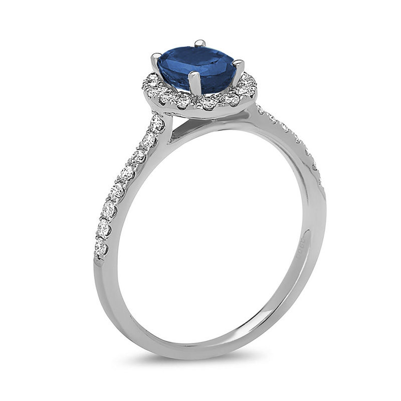 Oval Blue Sapphire and 3/8 CT. T.W. Diamond Frame Engagement