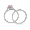 Thumbnail Image 2 of Oval Pink Sapphire and 5/8 CT. T.W. Diamond Frame Bridal Set in 14K White Gold