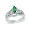 Thumbnail Image 0 of Marquise Lab-Created Emerald and 1/5 CT. T.W. Diamond Vintage-Style Bridal Set in 10K White Gold