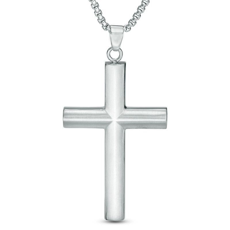 Men's Satin Cross Pendant in Stainless Steel - 24"