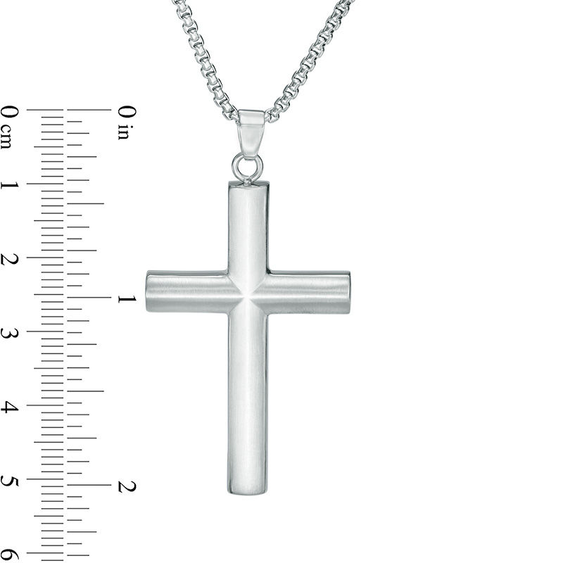 thumbnail interactive-video image 1 of Pure Luxe Jewelry Mens Silver Stainless Steel Cross Pendant – 75mm, High Polish, Nickel-Free 1 of 2