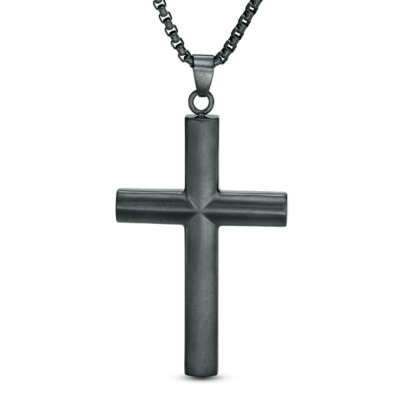 Main Image 1 of Men's Cross Pendant in Stainless Steel with Black IP - 24&quot;