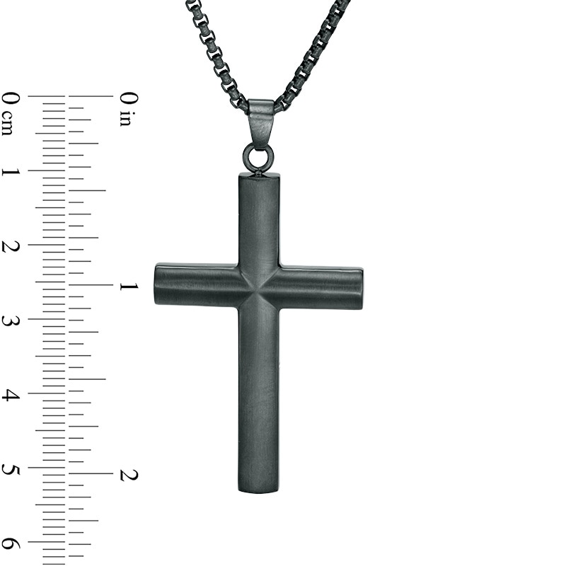 Main Image 2 of Men's Cross Pendant in Stainless Steel with Black IP - 24&quot;