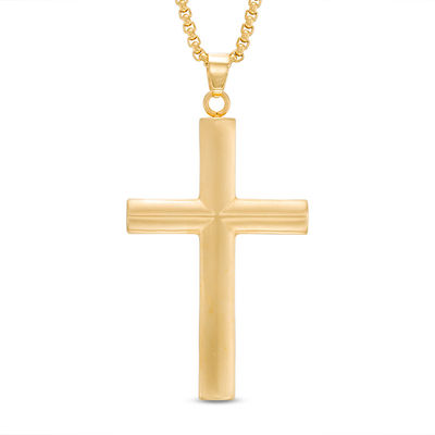 Stainless Steel Yellow IP Cross Crucifix Pendant Necklace Charm Chain 24