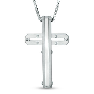 Men S Thick Cross Pendant In Stainless Steel 24 Zales