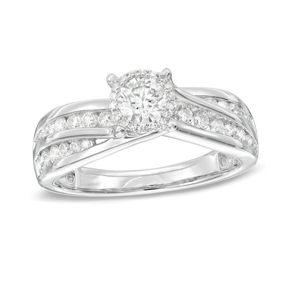 1 CT. T.w. Diamond Frame Engagement Ring in 14K White Gold