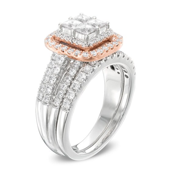 2 CT. T.w. Quad Princess-Cut Diamond Frame Bridal Set in 14K Two-Tone Gold