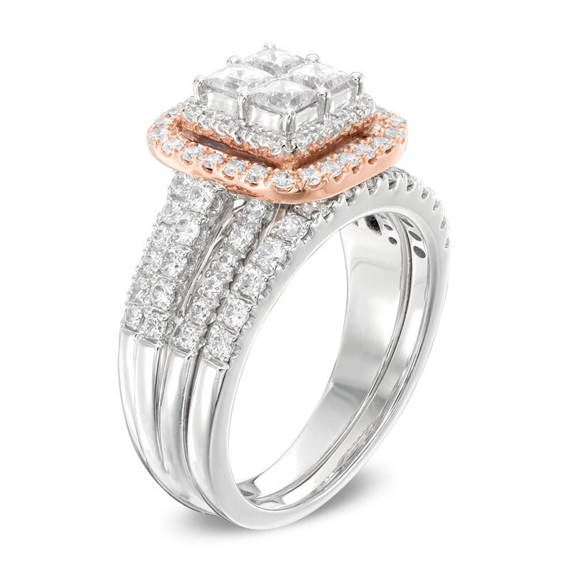 Main Image 2 of 2 CT. T.W. Quad Princess-Cut Diamond Frame Bridal Set in 14K Two-Tone Gold