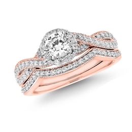 3/4 CT. T.W. Diamond Twist Shank Bridal Set in 14K Rose Gold