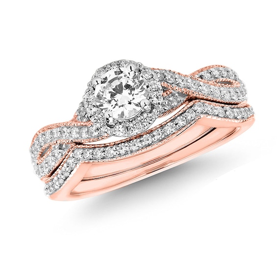 3/4 CT. T.w. Diamond Twist Shank Bridal Set in 14K Rose Gold