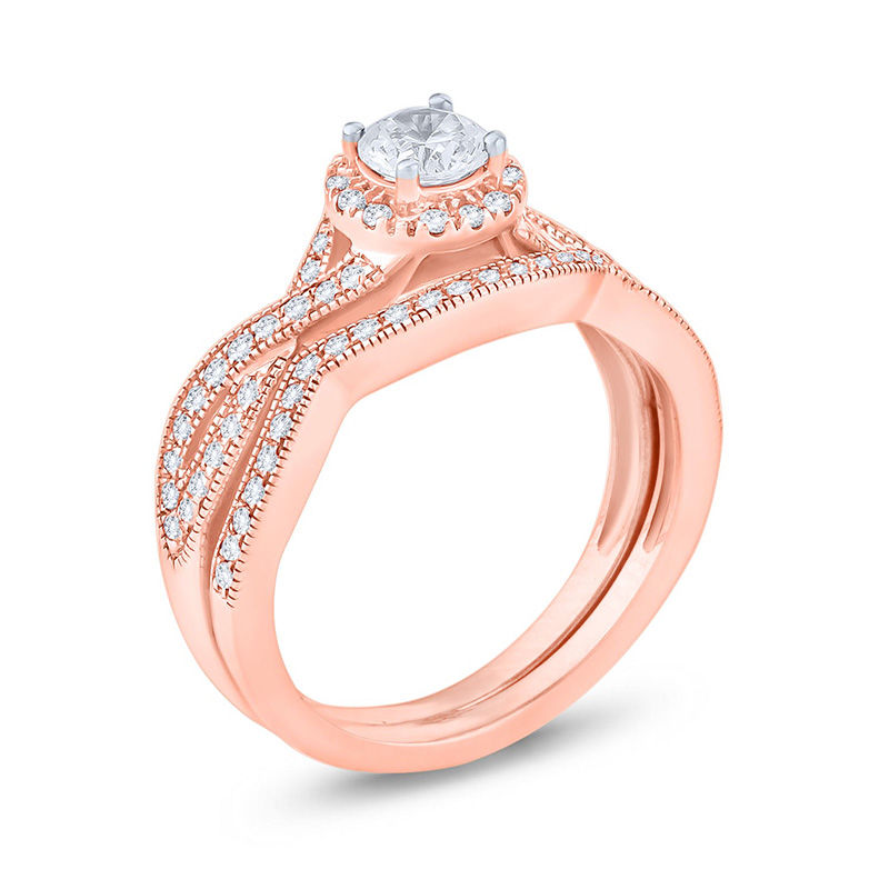 Main Image 2 of 3/4 CT. T.W. Diamond Twist Shank Bridal Set in 14K Rose Gold