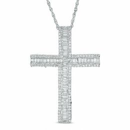 7/8 CT. T.W. Baguette Diamond Cross Pendant in 10K White Gold