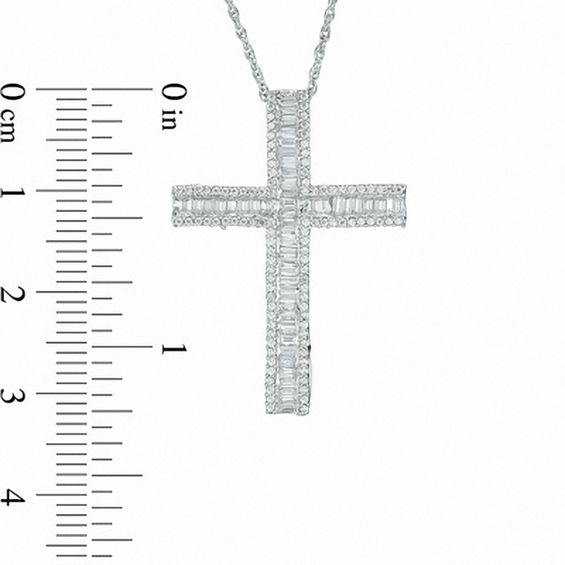 7/8 CT. T.w. Baguette Diamond Cross Pendant in 10K White Gold