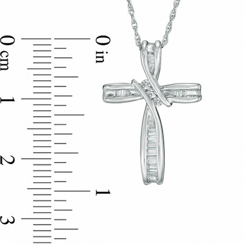 Main Image 2 of 1/5 CT. T.W. Diamond Bypass Cross Pendant in 10K White Gold