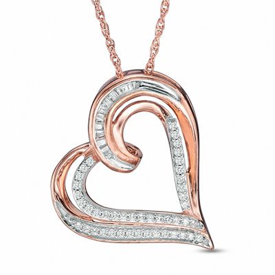 4 CT. T.W. Diamond Tilted Heart Pendant 