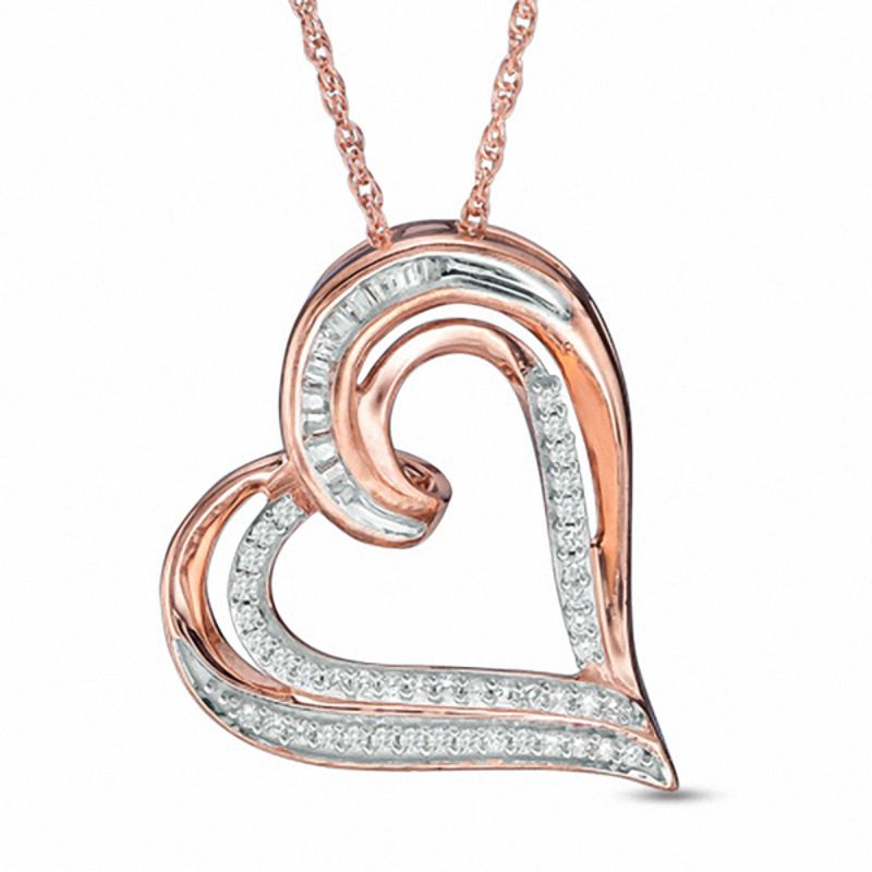 1/4 CT. T.W. Diamond Tilted Heart Pendant in 10K Rose Gold Zales