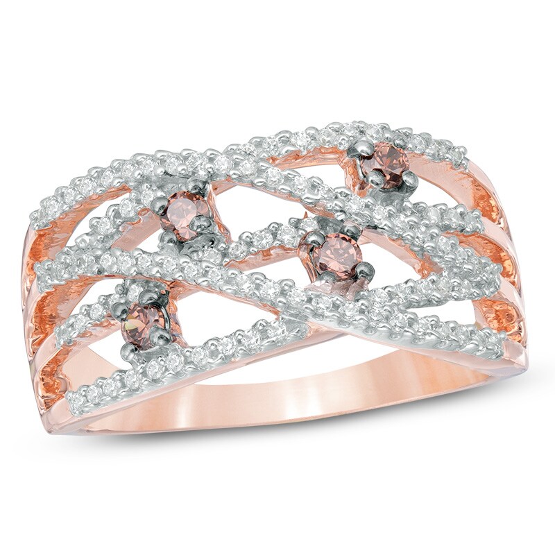 1/2 CT. T.W. Champagne and White Diamond Orbit Ring in 10K Rose Gold