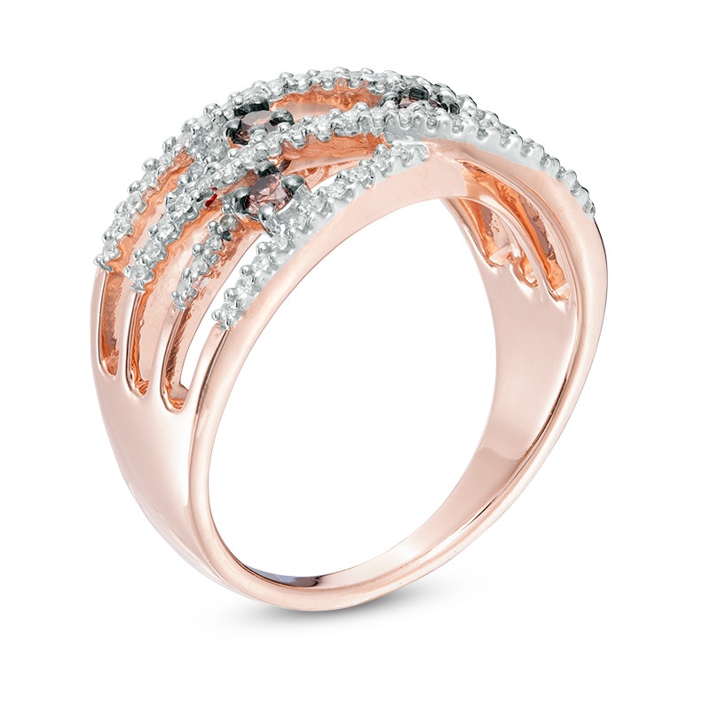 1/2 CT. T.W. Champagne and White Diamond Orbit Ring in 10K Rose Gold