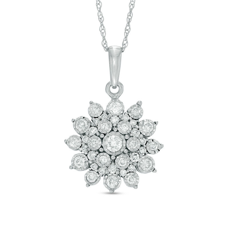 Main Image 1 of 1/2 CT. T.W. Diamond Sunburst Pendant in 10K White Gold