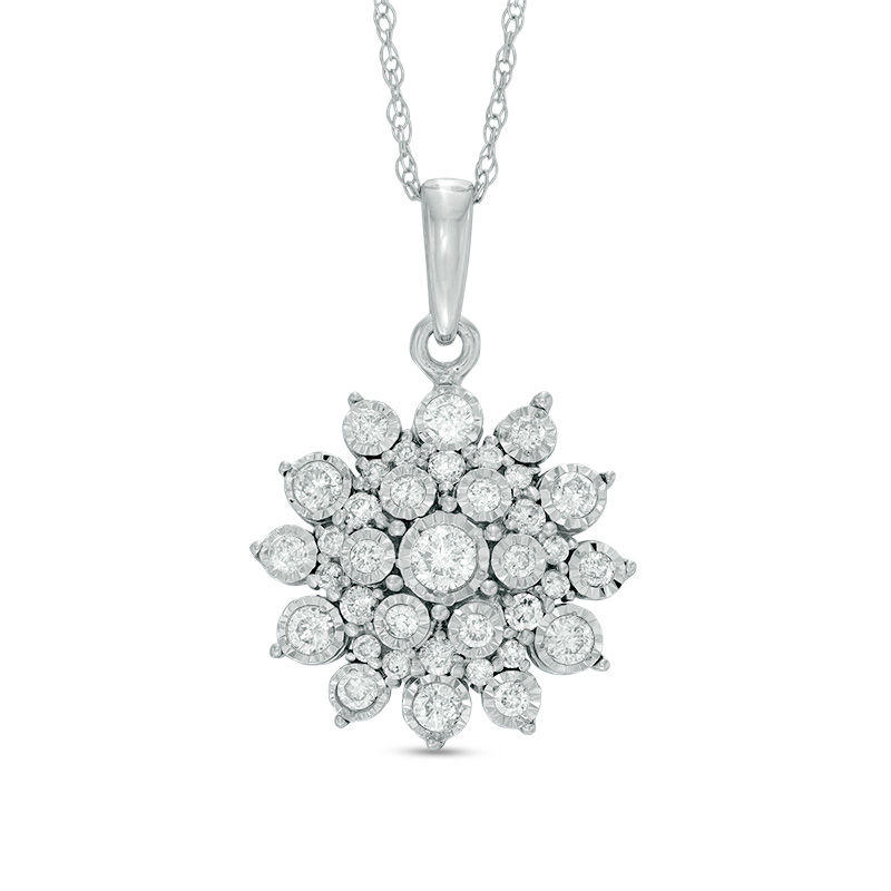 1/2 CT. T.W. Diamond Sunburst Pendant in 10K White Gold