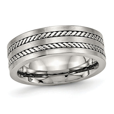 7mm Classic Wedding Engagement Bridal Band Black IP Stripe Stainless Steel Ring 