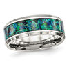 Thumbnail Image 0 of Men's 8.0mm Simulated Blue Opal Wedding Band in Stainless Steel