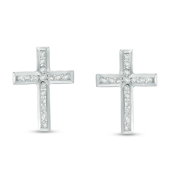 1 6 Ct T W Diamond Cross Stud Earrings In 10k White Gold Online T W Diamond Cross Stud Earrings In 10k White Gold