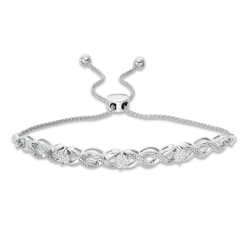 Main Image 1 of 1/10 CT. T.W. Diamond "XO" Bolo Bracelet in 10K White Gold - 9.5"