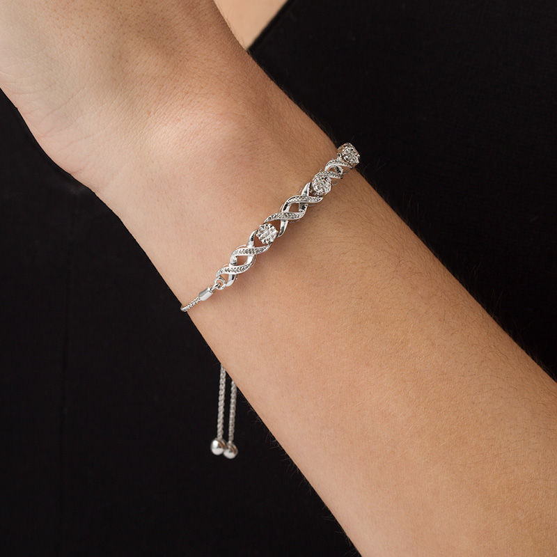 Main Image 2 of 1/10 CT. T.W. Diamond "XO" Bolo Bracelet in 10K White Gold - 9.5"