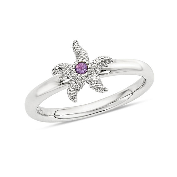 Stackable Expressionsâ¢ 2.0mm Amethyst Starfish Ring in Sterling Silver