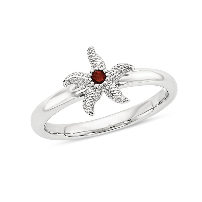 Main Image 1 of Stackable Expressions™ 2.0mm Garnet Starfish Ring in Sterling Silver