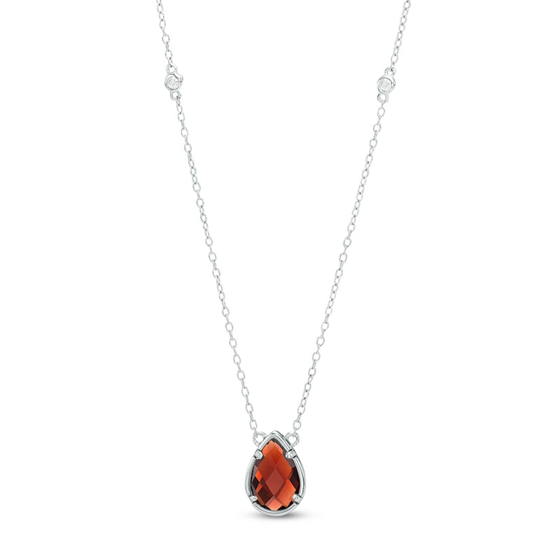 Pear-Shaped Garnet and White Topaz Station Necklace in Sterling Silver