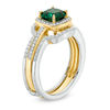 Thumbnail Image 1 of 6.0mm Cushion-Cut Lab-Created Emerald and White Sapphire Frame Bridal Set in Sterling Silver and 14K Gold Plate