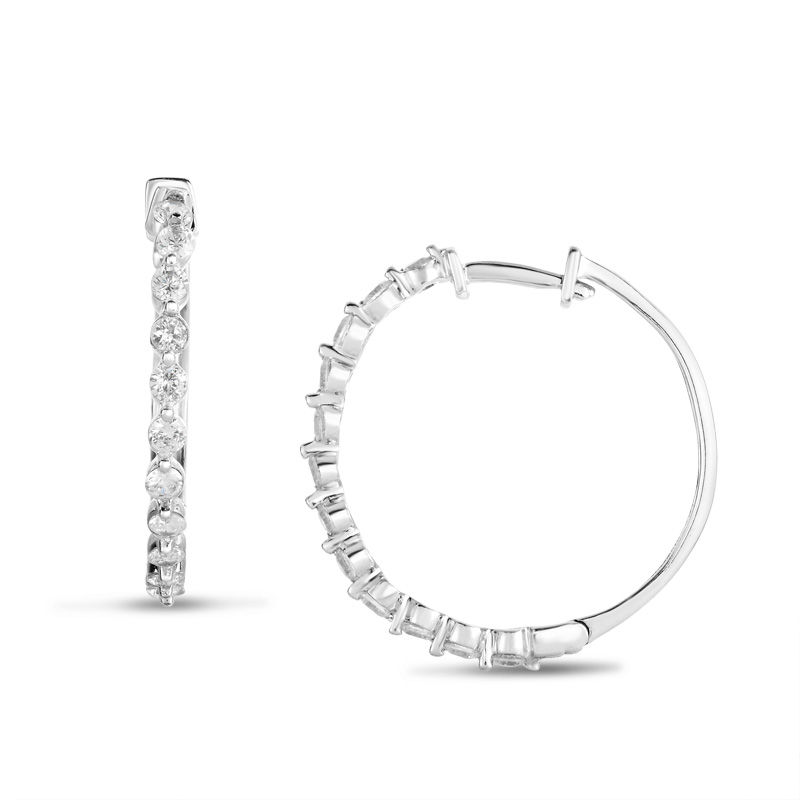 1 Ct T W Diamond Hoop Earrings In 14k White Gold 1 Ct T W Diamond Hoop Earrings In 14k White Gold