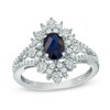 Thumbnail Image 1 of Oval Lab-Created Blue and White Sapphire Starburst Frame Ring in Sterling Silver