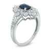 Thumbnail Image 2 of Oval Lab-Created Blue and White Sapphire Starburst Frame Ring in Sterling Silver