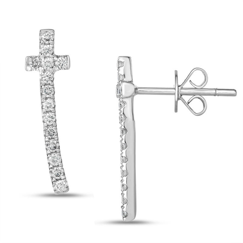 Main Image 1 of 1/4 CT. T.W. Diamond Curved Cross Crawler Earrings in 10K White Gold