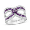 Thumbnail Image 0 of 5.0mm Cushion-Cut Amethyst and Lab-Created White Sapphire Split Shank Ring in Sterling Silver