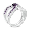 Thumbnail Image 1 of 5.0mm Cushion-Cut Amethyst and Lab-Created White Sapphire Split Shank Ring in Sterling Silver