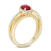 Thumbnail Image 1 of Oval Lab-Created Ruby and White Sapphire Frame Orbit Ring in Sterling Silver and 14K Gold Plate