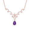 Thumbnail Image 0 of Pear-Shaped Amethyst and Lab-Created White Sapphire Scallop Necklace in Sterling Silver and 14K Rose Gold Plate - 17"