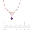 Thumbnail Image 1 of Pear-Shaped Amethyst and Lab-Created White Sapphire Scallop Necklace in Sterling Silver and 14K Rose Gold Plate - 17"